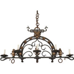 Antique French Wrought Iron Eight Light Chandelier