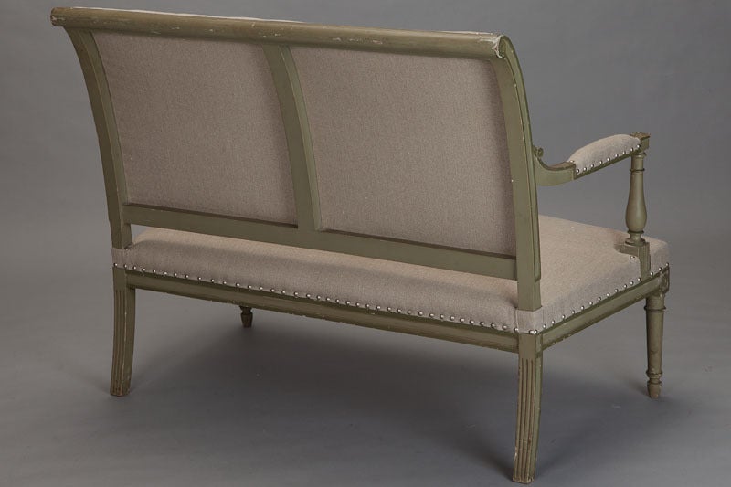 20th Century French Empire Style Painted Settee With Neutral Upholstery