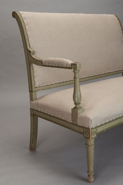 French Empire Style Painted Settee With Neutral Upholstery 1