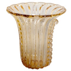 Mid Century Amber Colored Fluted Murano Glass Vase