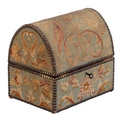 Antique French Fabric Covered Domed Box