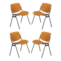 Set of Four Mid Century Castelli Birch and Aluminum Chairs