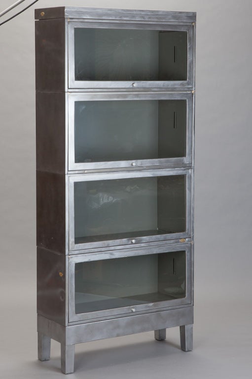 Industrial Stacking Glass Front Barrister Bookcase In Excellent Condition In Troy, MI