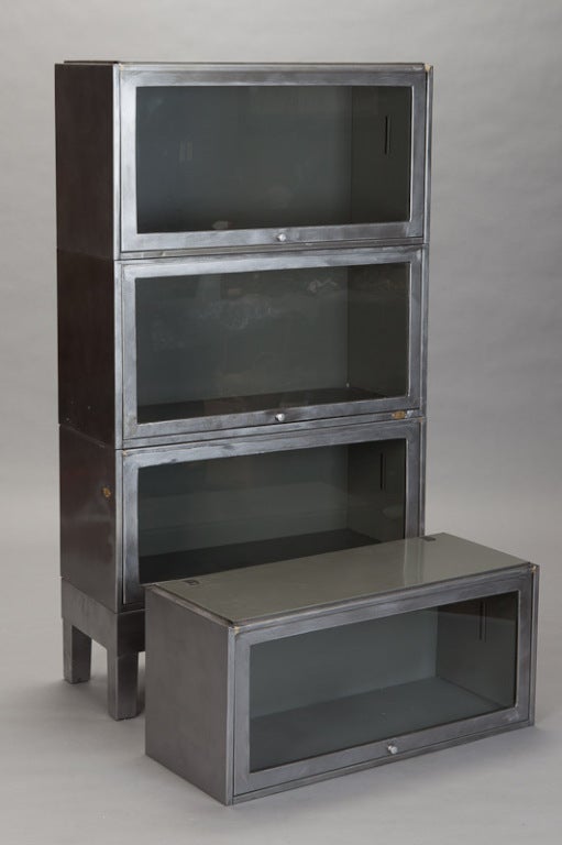 Metal Industrial Stacking Glass Front Barrister Bookcase