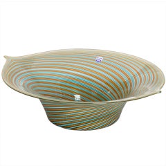 Mid Century Striped Signed Cenedese Murano Glass Bowl