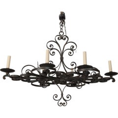 French Wrought Iron Six Light Chandelier