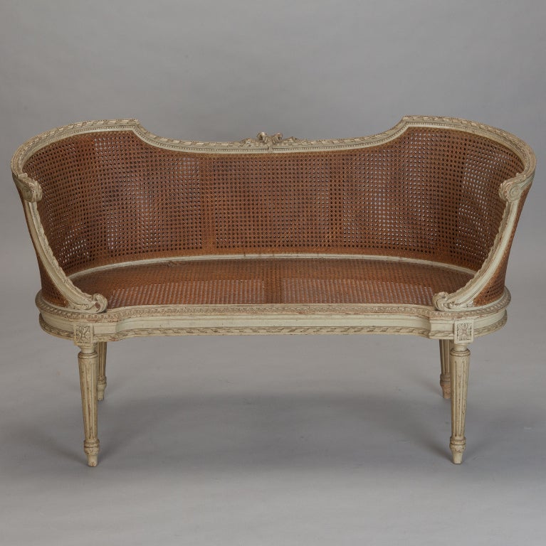 Louis XV Style Caned Settee With Original Paint