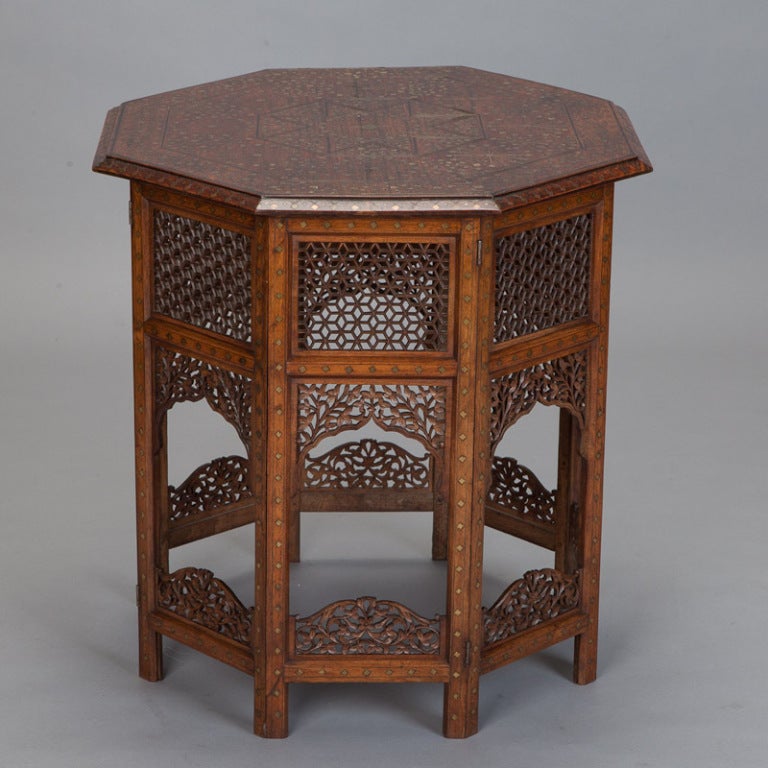 Moorish Table With Extensive Brass Inlay