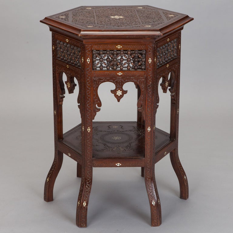 Tall Moorish Table with Carving and Inlay