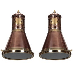 Pair Hanging Brass and Copper English Miner’s Lights