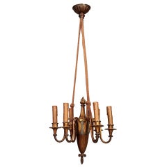 Italian Small Gild Wood Chandelier With Fluted Body