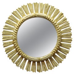 Gild Wood Sunburst Mirror with Bone Color Wash