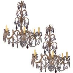 Antique Pair of French 6 Arm All Beaded Chandeliers