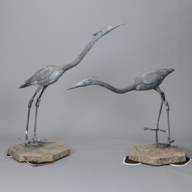 Mid-20th Century Pair of Large Heron Garden Sculptures