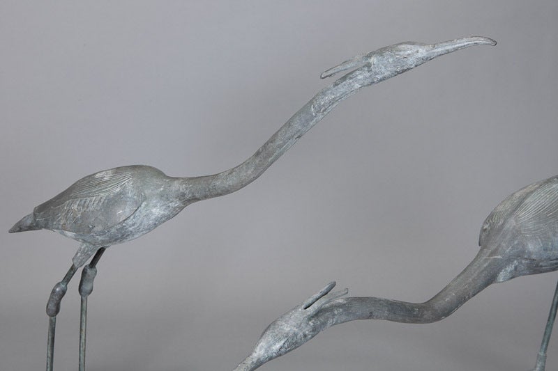 Metal Pair of Large Heron Garden Sculptures