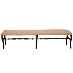 Long French Upholstered Six Legged Bench