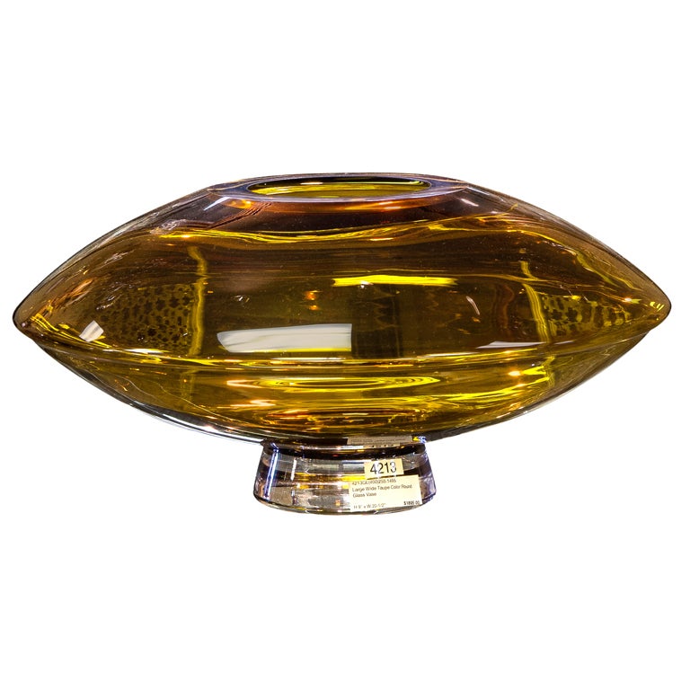 Large Sia Clear Base Amber Bowl Swedish Art Glass Vase