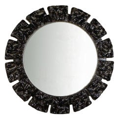 Mid Century Black Plastic Back Lit Round Mirror