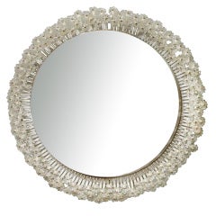 Mid Century Round Back Lit Mirror with Two Rows of Flowers