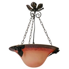 Art Deco Pate de Verre and Iron Fixture