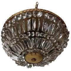 Crystal and Brass Basket Form Ceiling Mount Fixture