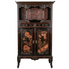 Aesthetic Lacquered Mahogany and Embossed Leather Cupboard
