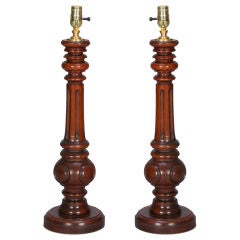 Pair of Mahogany Turned English Lamps