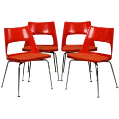 Set of Four Kay Korbing Molded Plastic and Chrome Chairs