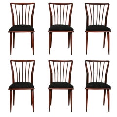 Set of 6 Early Rare Maurizio Tempestini Dining Chairs with Angled Slat Backs