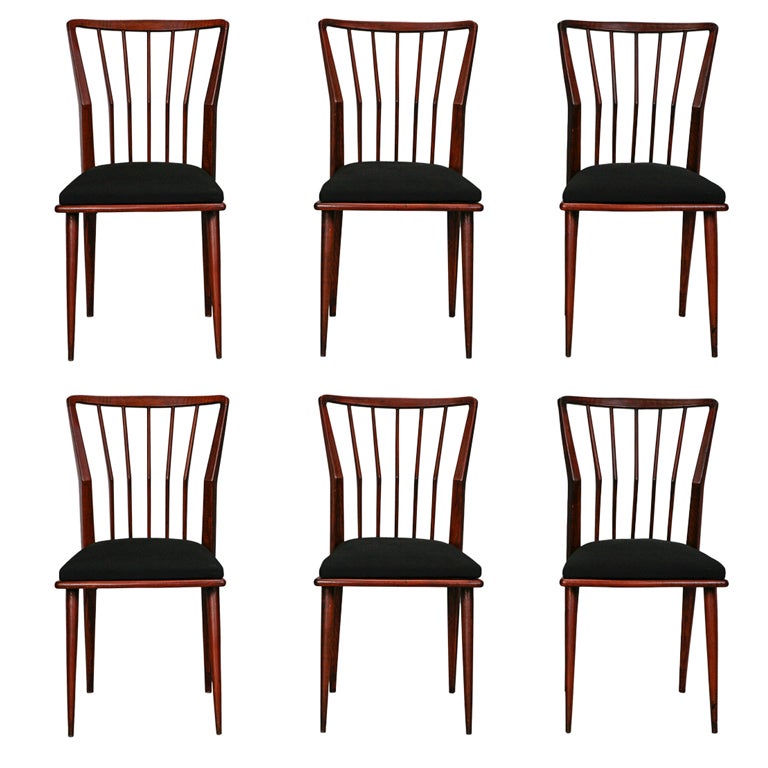 Set of 6 Early Rare Maurizio Tempestini Dining Chairs with Angled Slat Backs