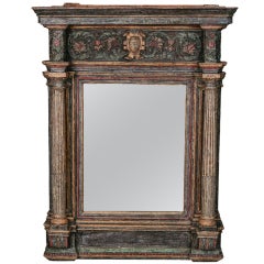 Antique 18th Century Italian Mirror with Original Blue Paint