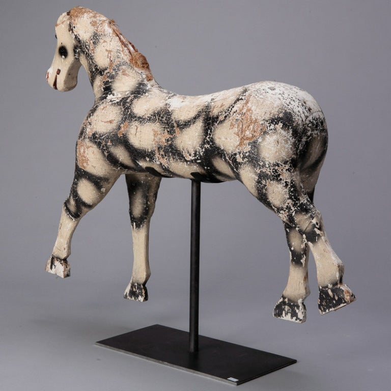 Painted English Child's Pinto Pony Rocking Horse on Stand