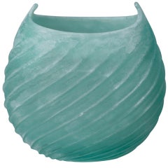 Vintage Mid Century Cenedese Aquamarine Murano Scavo Glass Vase