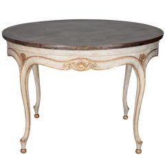 Antique French Round Painted Table with Gilding and Metal Top