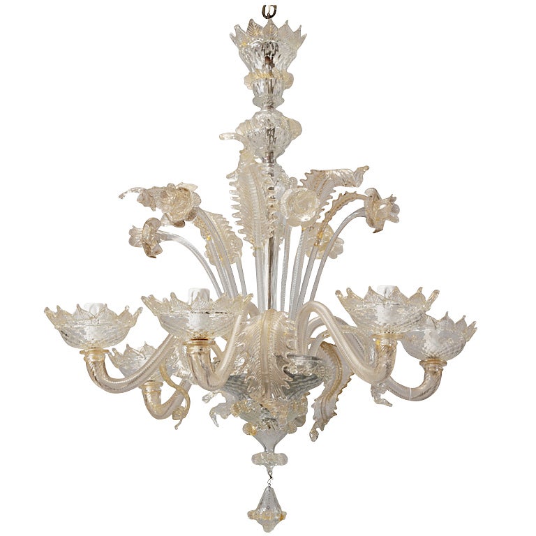Circa 1940s Six Light Venetian Daffodil Chandelier