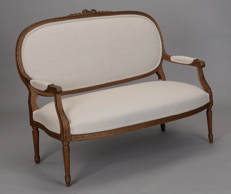French Oval Back Louis XVI Style Gilded Frame Settee