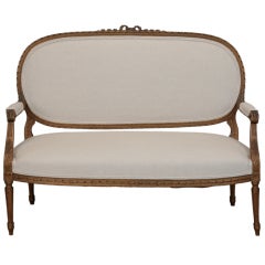 French Oval Back Louis XVI Style Gilded Frame Settee