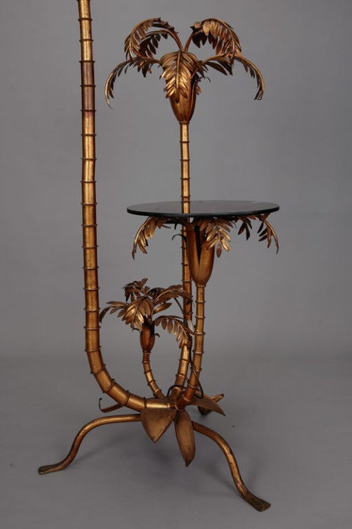 French Maison Jansen Bronze Palm Tree Table and Floor Lamp
