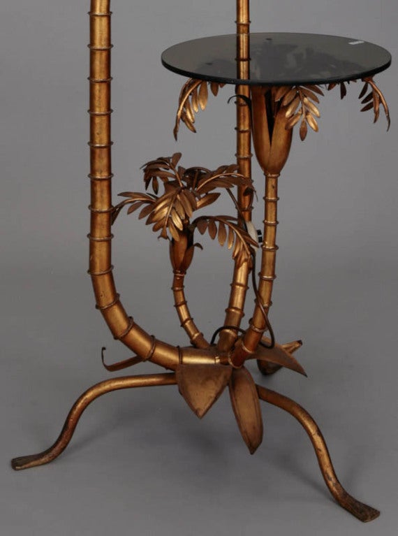 Brass Maison Jansen Bronze Palm Tree Table and Floor Lamp
