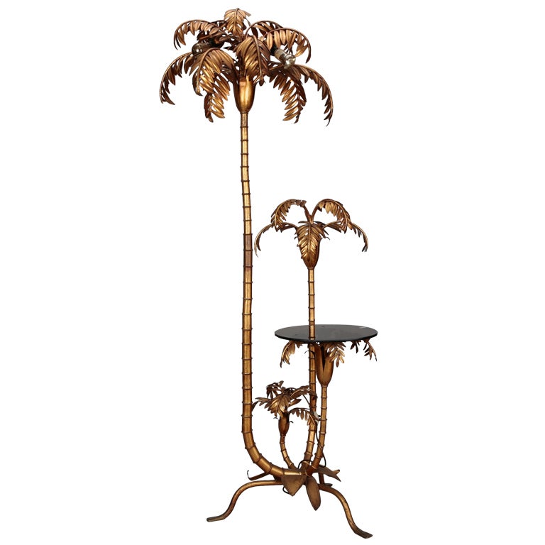 Maison Jansen Bronze Palm Tree Table and Floor Lamp