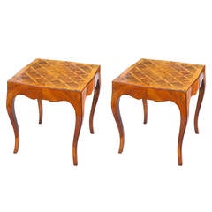 Pair of Northern Italian Olivewood Parquetry Accent Tables