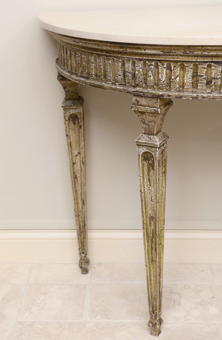 American Demilune Console Table with Travertine Top