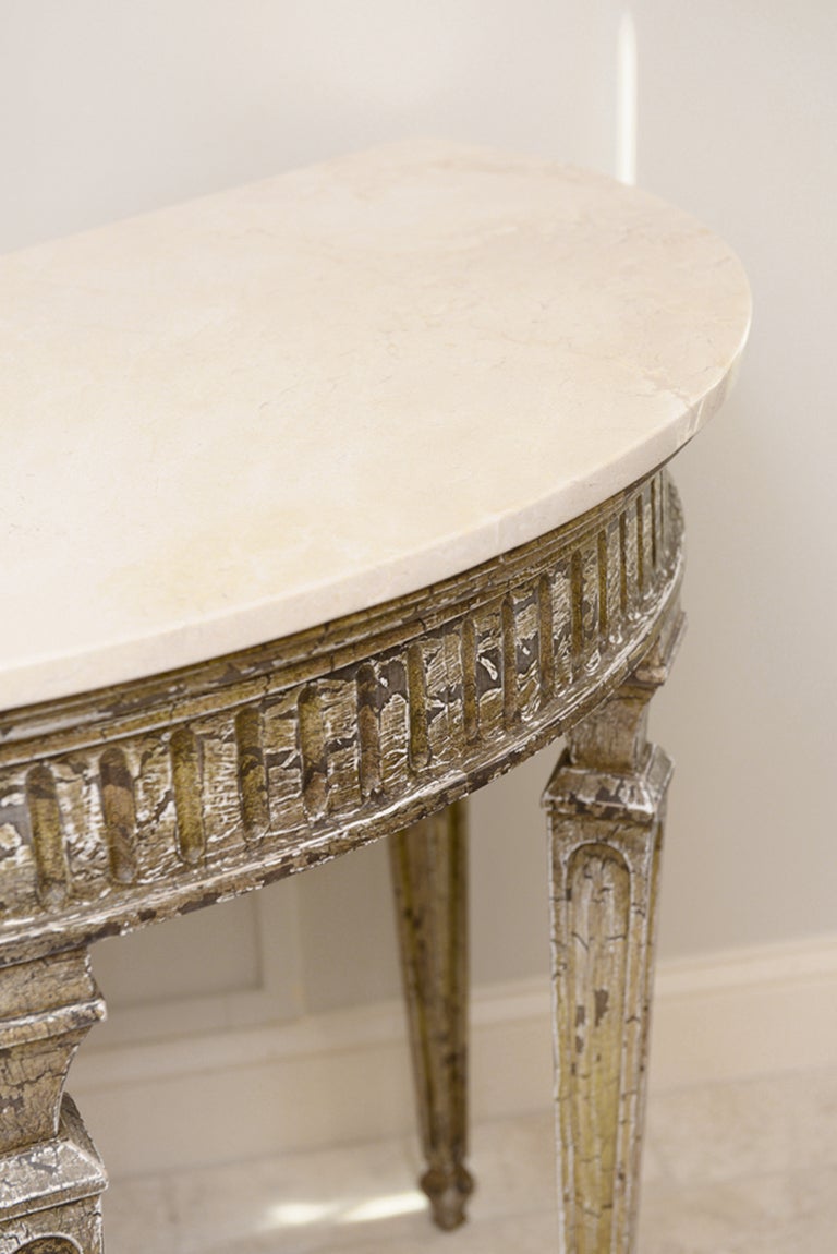 Demilune Console Table with Travertine Top 2