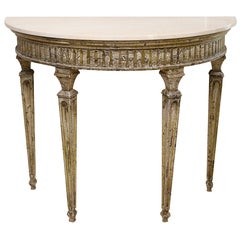 Demilune Console Table with Travertine Top