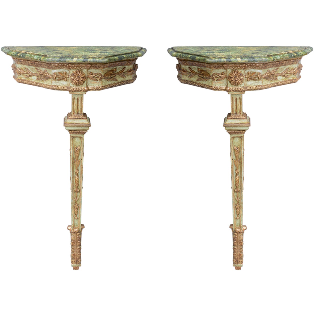 Pair of 19c. Italian Single Leg Console Tables