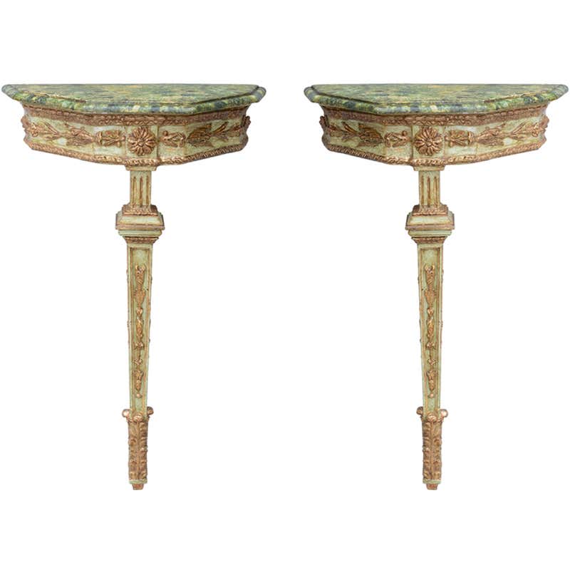 Pair of 19c. Italian Single Leg Console Tables at 1stDibs