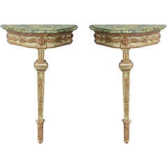 Antique Pair of 19c. Italian Single Leg Console Tables