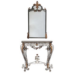 Polychromed Iron Mirror and Console