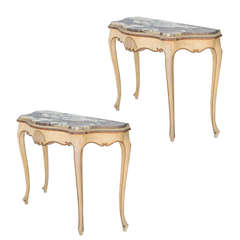 Pair of Painted Italian Console Tables with Rouge Marble Tops