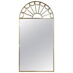 Polished Brass Mirror with Arched Window Pane Pediment